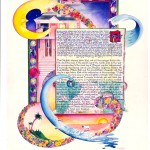 Interfaith Ketubah combining Irish, Hawaiian, and Jewish cultures with a water theme.